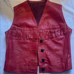 VINTAGE Red Leather Fringe Vest